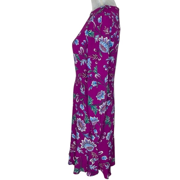 LOFT Purple Floral Long Sleeve Ruffle Hem Dress - size 0 - Picture 3 of 12